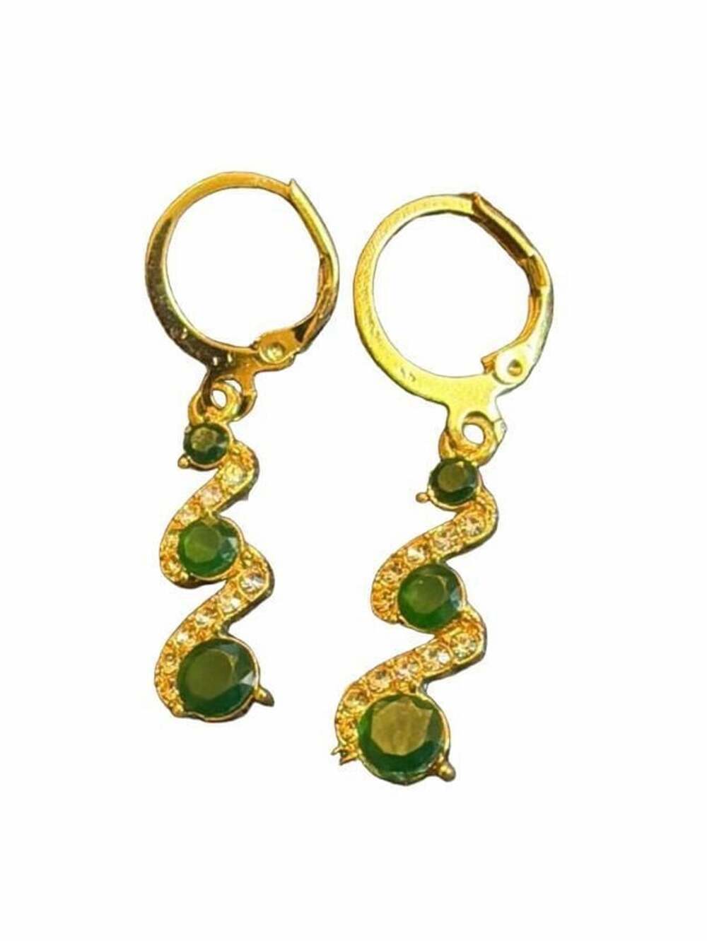 Gold Plated Green Stone Drop Earrings